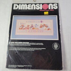 Dimensions Vintage 1988 Counted Cross Stitch "I Love You" Birth Announcement Kit